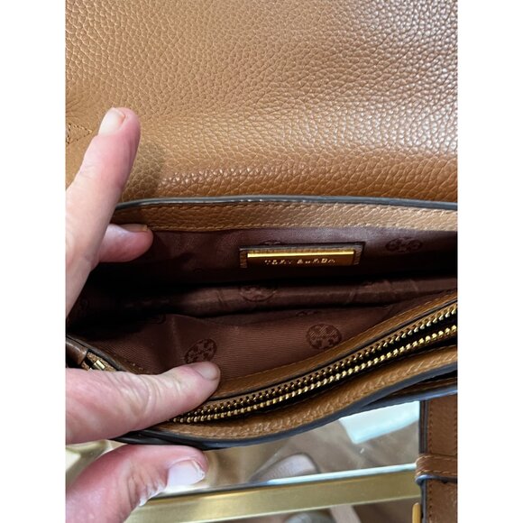 AUTHENTIC TORY BURCH CAMEL BROWN LEATHER BRITTEN SHOULDER BAG/CROSSBODY - Picture 8 of 11